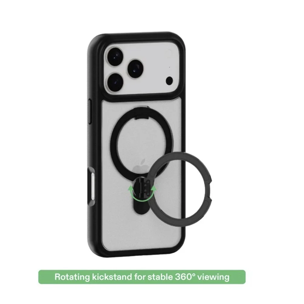 iPhone 17 AIR ONN Rotating Kickstand Clear Frosted Black Case MagSafe Compatible